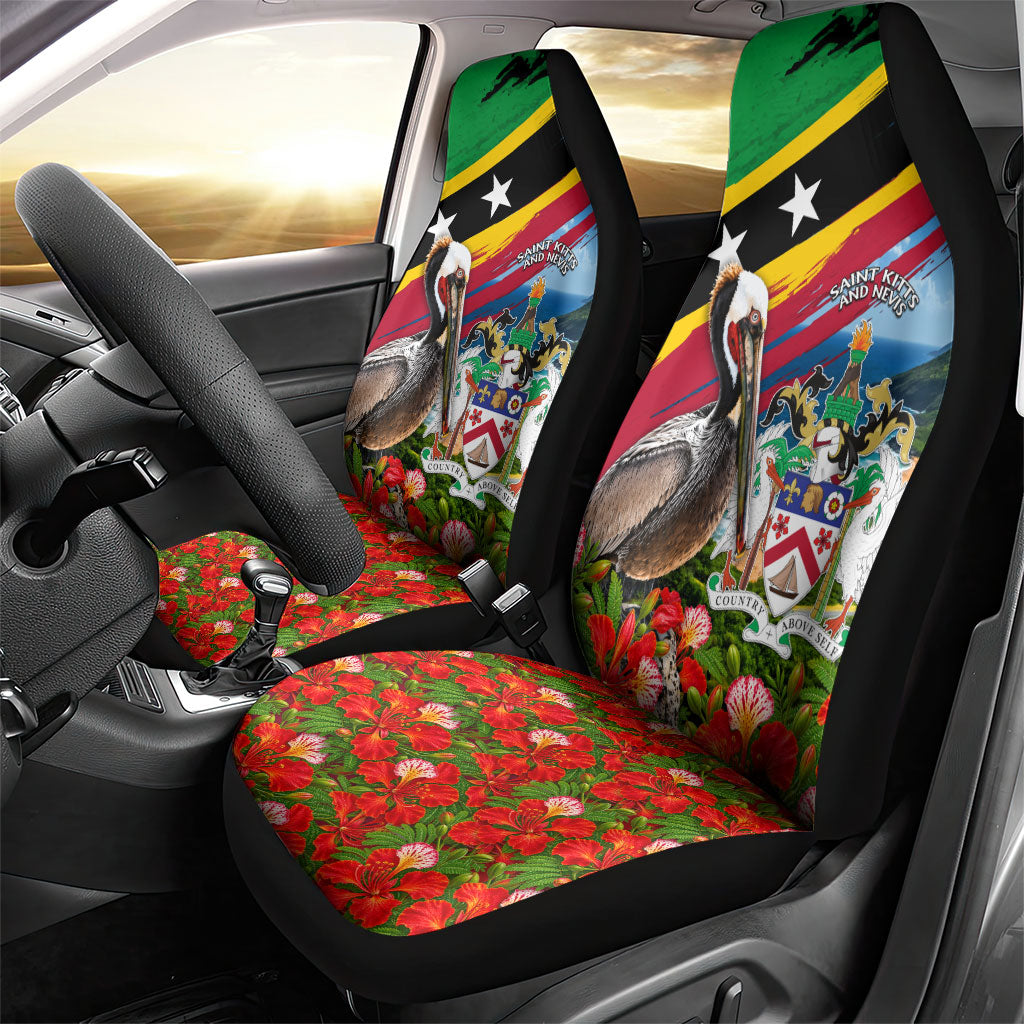 Saint Kitts And Nevis Car Seat Cover Caribbean Pride Tropical Island Map Pelican Floral