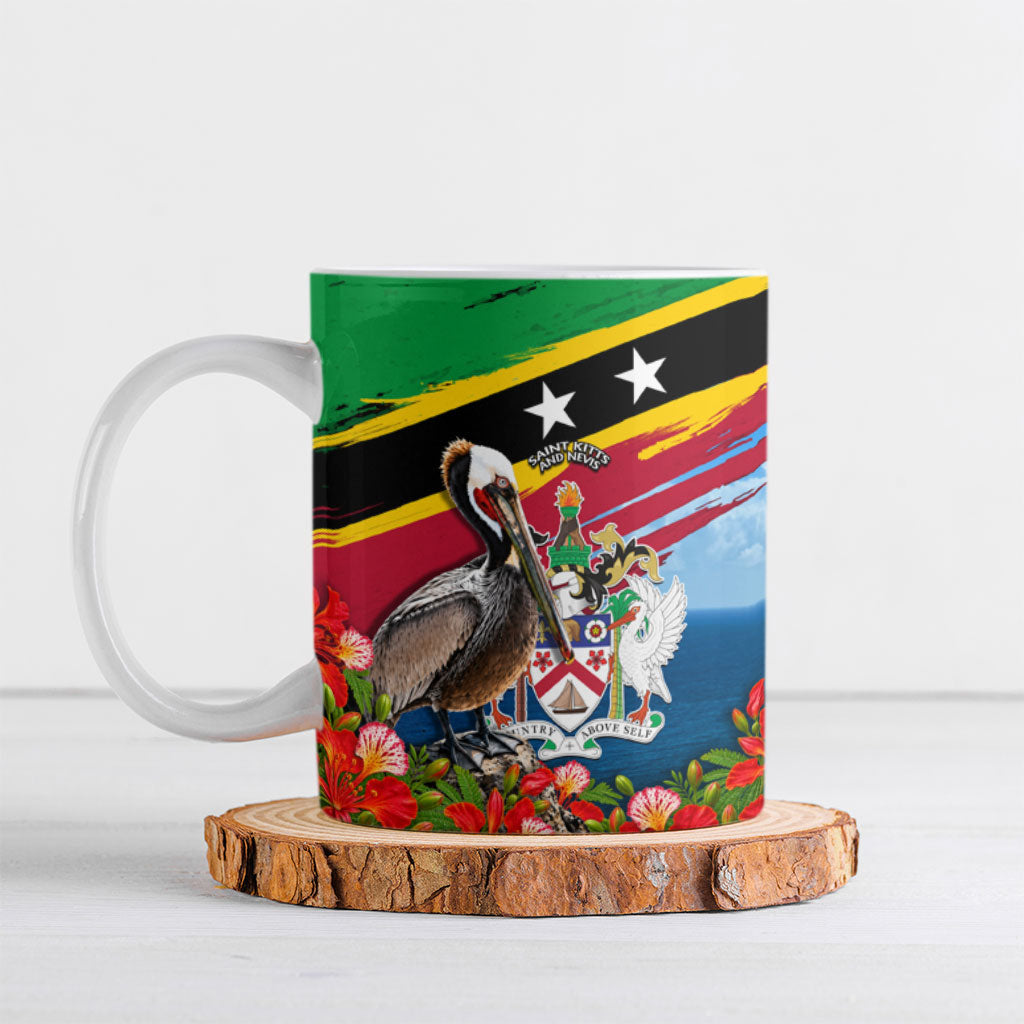Saint Kitts And Nevis Ceramic Mug Caribbean Pride Tropical Island Map Pelican Floral