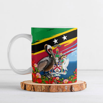 Saint Kitts And Nevis Ceramic Mug Caribbean Pride Tropical Island Map Pelican Floral