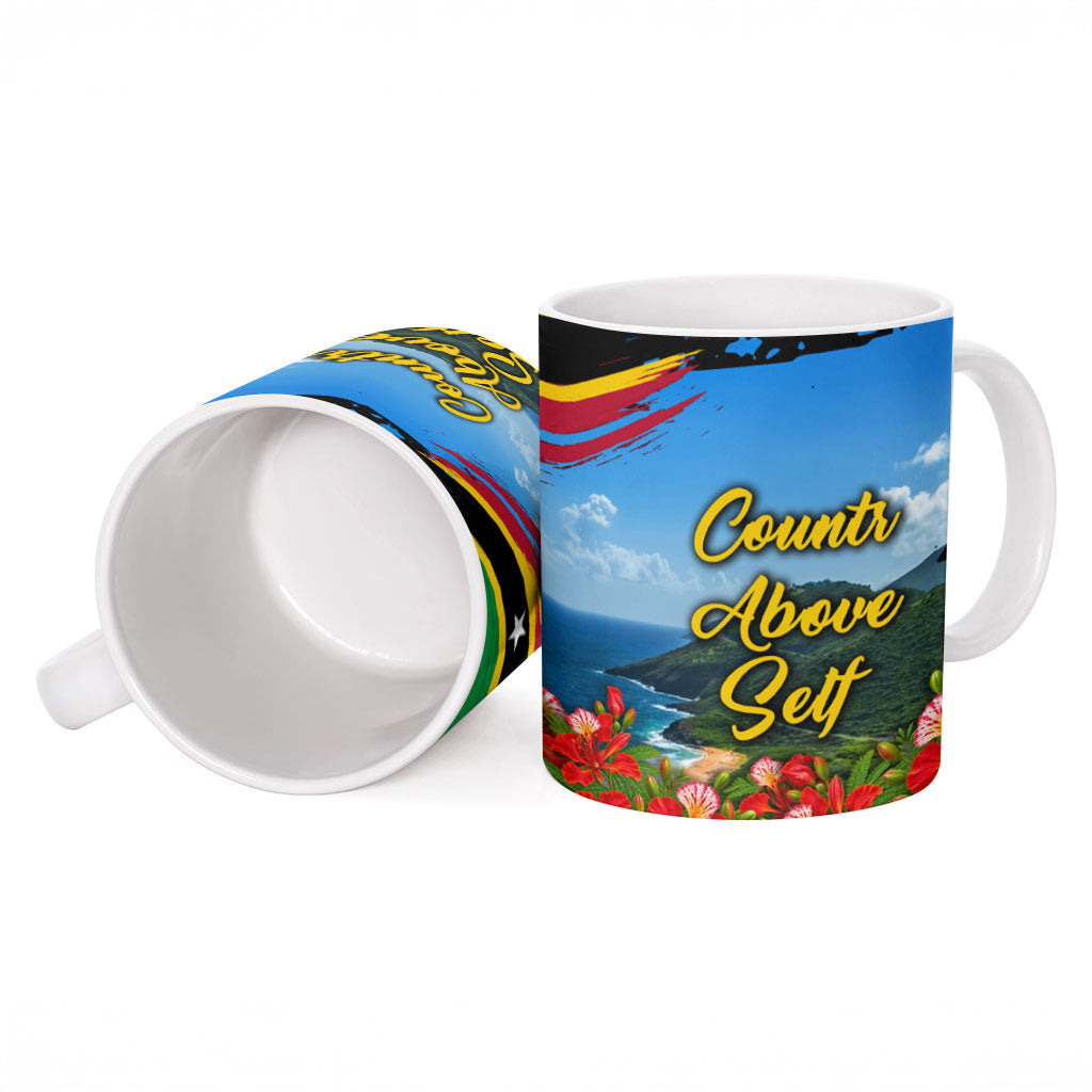 Saint Kitts And Nevis Ceramic Mug Caribbean Pride Tropical Island Map Pelican Floral
