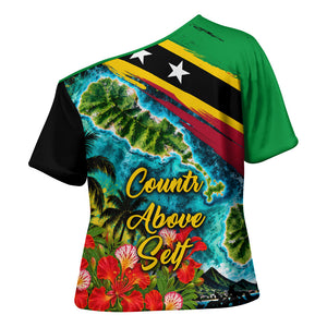 Saint Kitts And Nevis Cross Shoulder Shirt Caribbean Pride Tropical Island Map Pelican Floral