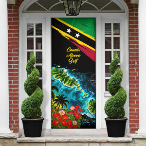 Saint Kitts And Nevis Door Cover Caribbean Pride Tropical Island Map Pelican Floral