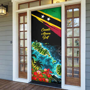 Saint Kitts And Nevis Door Cover Caribbean Pride Tropical Island Map Pelican Floral