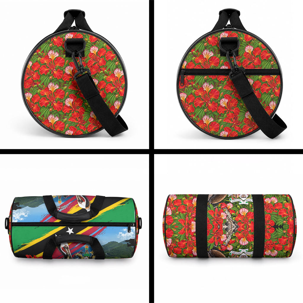 Saint Kitts And Nevis Duffle Bag Caribbean Pride Tropical Island Map Pelican Floral