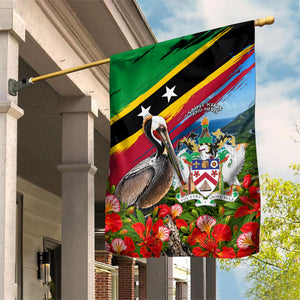 Saint Kitts And Nevis Garden Flag Caribbean Pride Tropical Island Map Pelican Floral