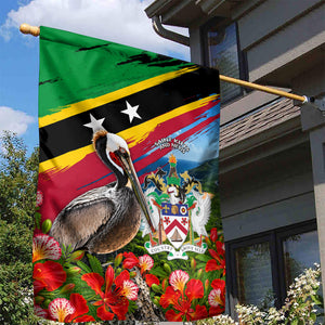 Saint Kitts And Nevis Garden Flag Caribbean Pride Tropical Island Map Pelican Floral