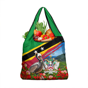 Saint Kitts And Nevis Grocery Bag Caribbean Pride Tropical Island Map Pelican Floral