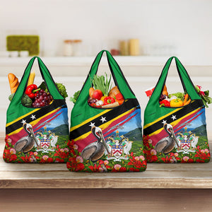 Saint Kitts And Nevis Grocery Bag Caribbean Pride Tropical Island Map Pelican Floral