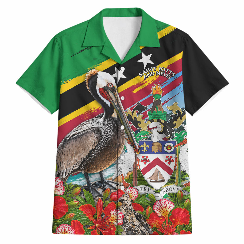 Saint Kitts And Nevis Hawaiian Shirt Caribbean Pride Tropical Island Map Pelican Floral