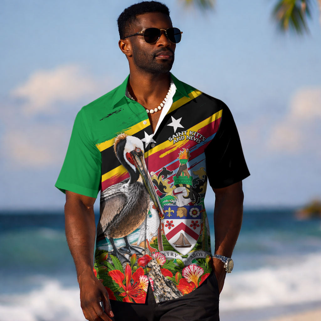 Saint Kitts And Nevis Hawaiian Shirt Caribbean Pride Tropical Island Map Pelican Floral