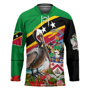 Saint Kitts And Nevis Hockey Jersey Caribbean Pride Tropical Island Map Pelican Floral