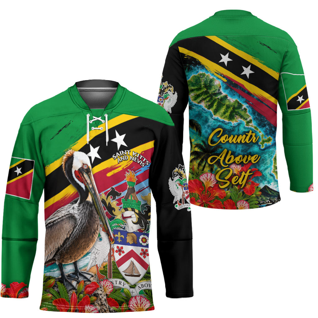 Saint Kitts And Nevis Hockey Jersey Caribbean Pride Tropical Island Map Pelican Floral
