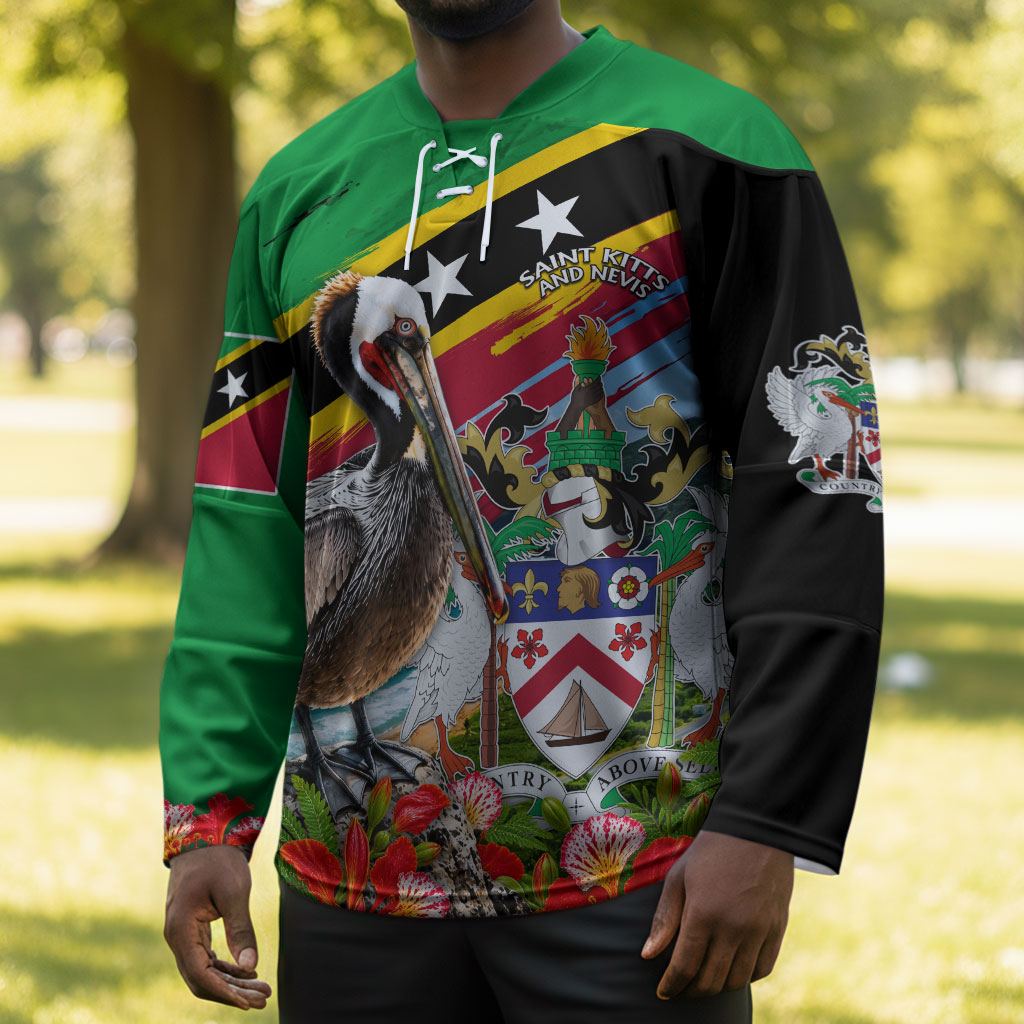 Saint Kitts And Nevis Hockey Jersey Caribbean Pride Tropical Island Map Pelican Floral