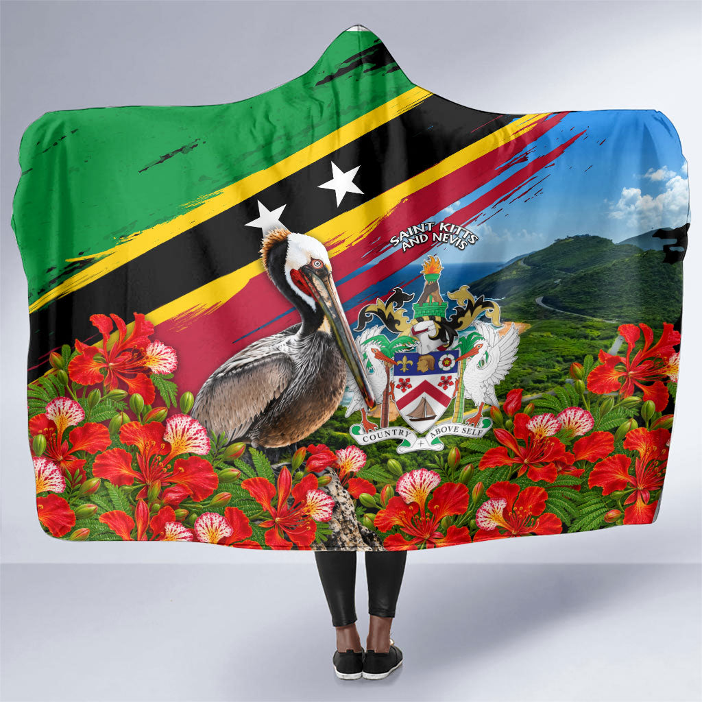 Saint Kitts And Nevis Hooded Blanket Caribbean Pride Tropical Island Map Pelican Floral