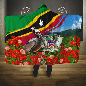 Saint Kitts And Nevis Hooded Blanket Caribbean Pride Tropical Island Map Pelican Floral