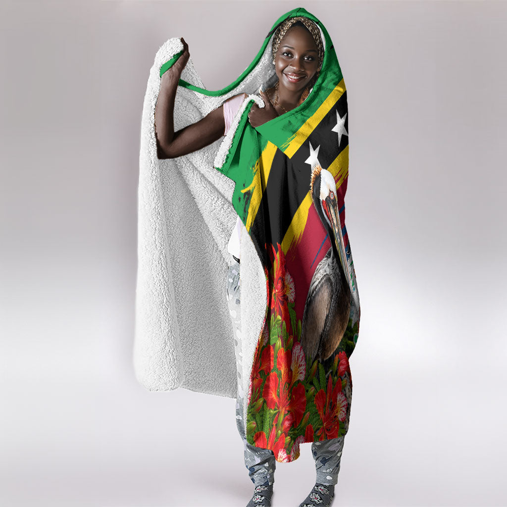 Saint Kitts And Nevis Hooded Blanket Caribbean Pride Tropical Island Map Pelican Floral