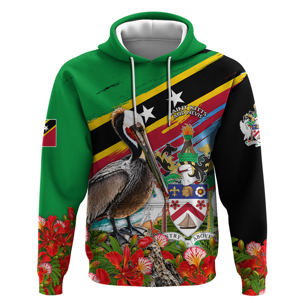 Saint Kitts And Nevis Hoodie Caribbean Pride Tropical Island Map Pelican Floral