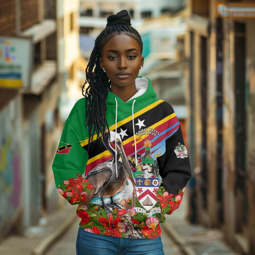 Saint Kitts And Nevis Hoodie Caribbean Pride Tropical Island Map Pelican Floral