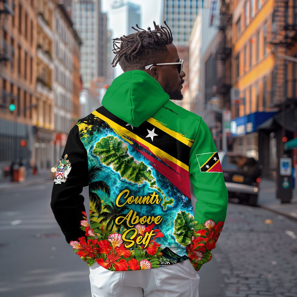 Saint Kitts And Nevis Hoodie Caribbean Pride Tropical Island Map Pelican Floral