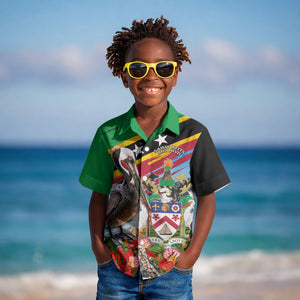 Saint Kitts And Nevis Kid Hawaiian Shirt Caribbean Pride Tropical Island Map Pelican Floral