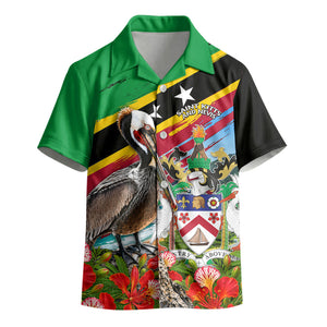 Saint Kitts And Nevis Kid Hawaiian Shirt Caribbean Pride Tropical Island Map Pelican Floral