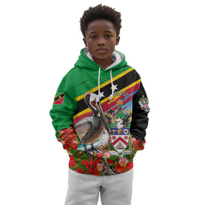 Saint Kitts And Nevis Kid Hoodie Caribbean Pride Tropical Island Map Pelican Floral