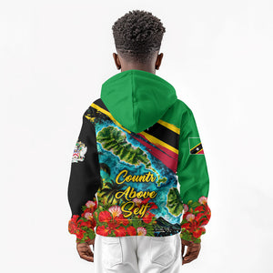 Saint Kitts And Nevis Kid Hoodie Caribbean Pride Tropical Island Map Pelican Floral