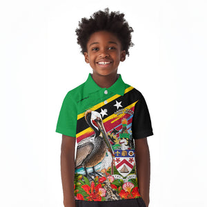 Saint Kitts And Nevis Kid Polo Shirt Caribbean Pride Tropical Island Map Pelican Floral
