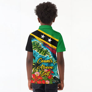 Saint Kitts And Nevis Kid Polo Shirt Caribbean Pride Tropical Island Map Pelican Floral