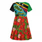 Saint Kitts And Nevis Kid Short Sleeve Dress Caribbean Pride Tropical Island Map Pelican Floral