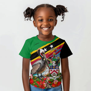 Saint Kitts And Nevis Kid T shirt Caribbean Pride Tropical Island Map Pelican Floral