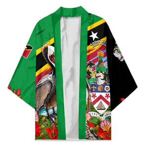 Saint Kitts And Nevis Kimono Caribbean Pride Tropical Island Map Pelican Floral