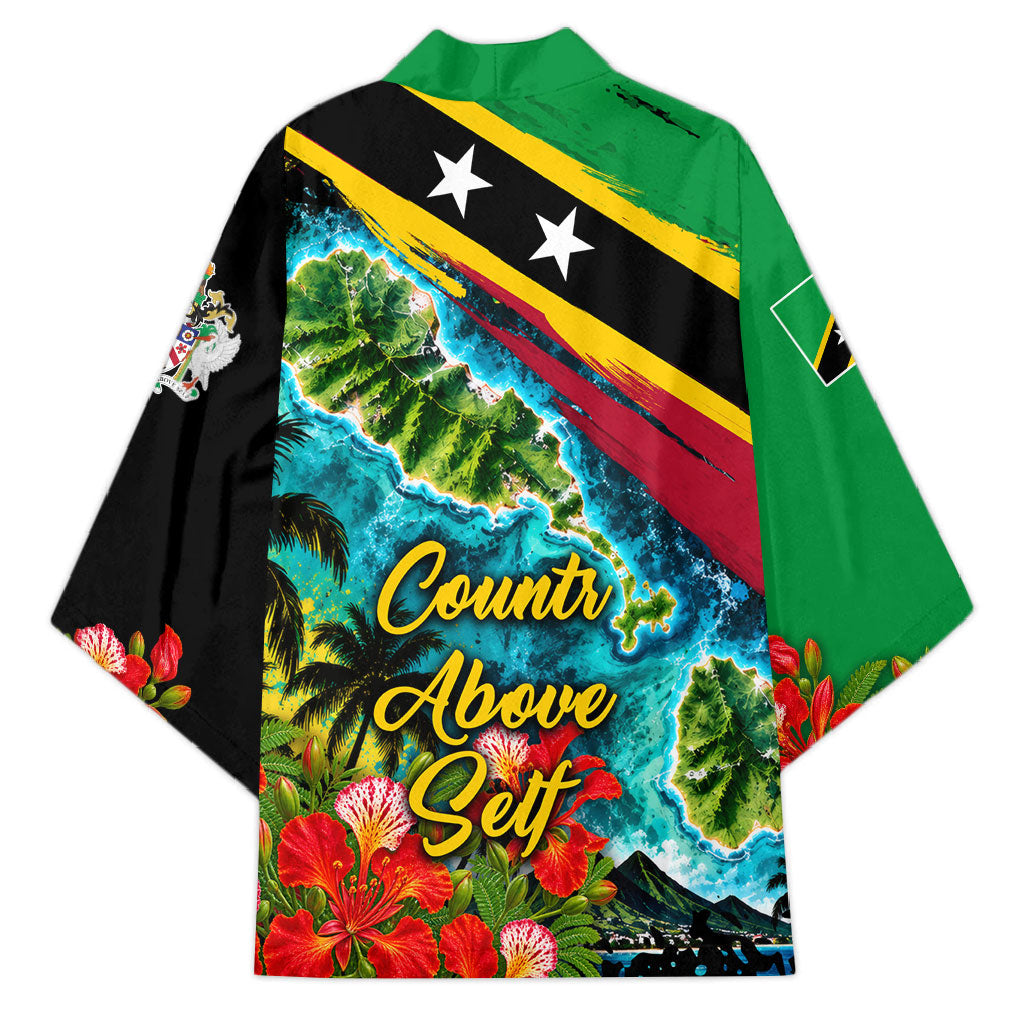 Saint Kitts And Nevis Kimono Caribbean Pride Tropical Island Map Pelican Floral