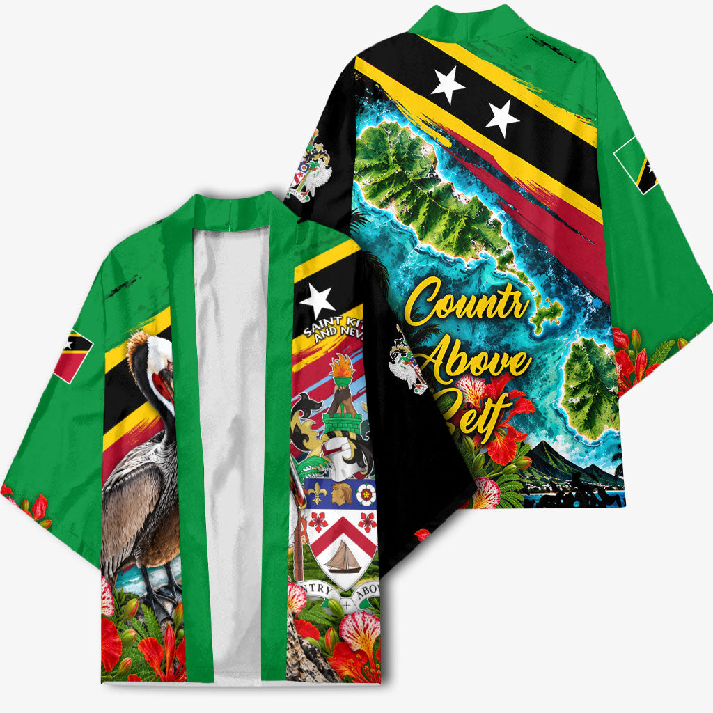 Saint Kitts And Nevis Kimono Caribbean Pride Tropical Island Map Pelican Floral