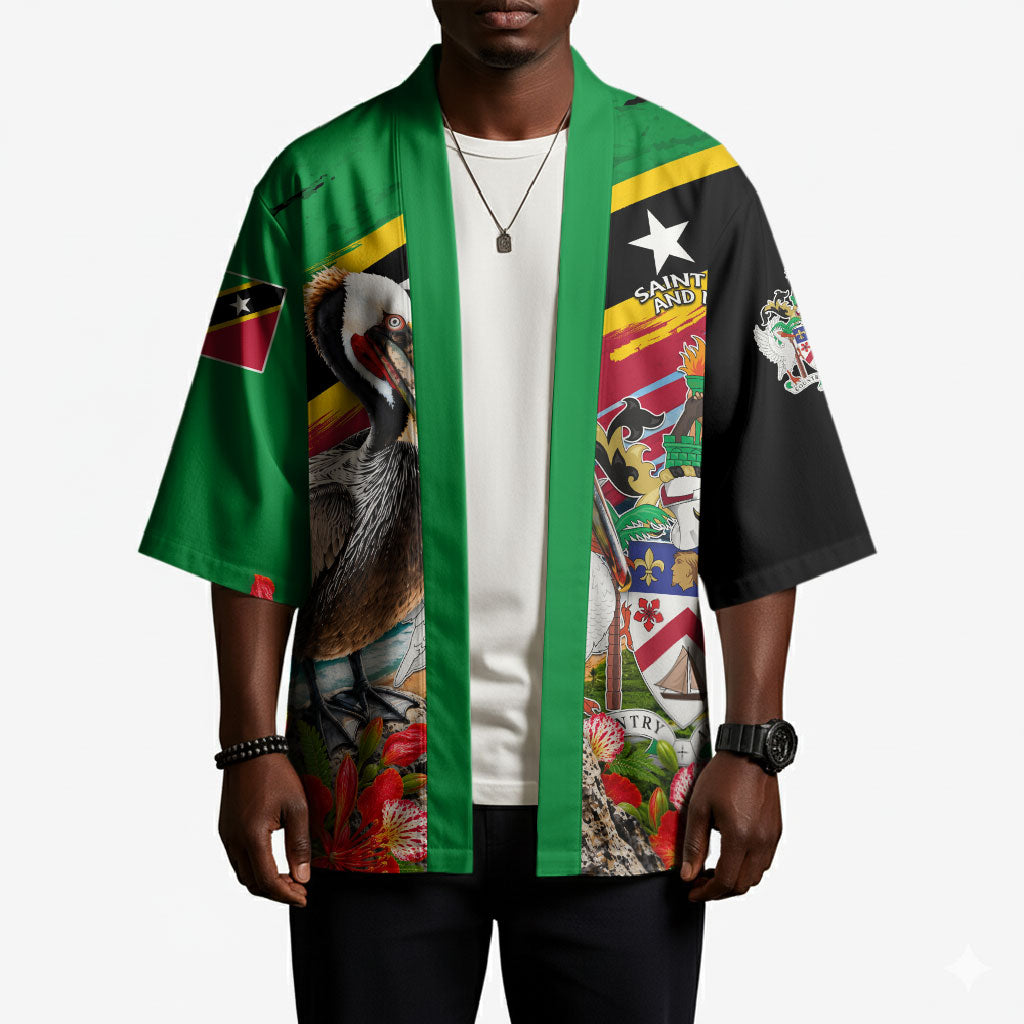 Saint Kitts And Nevis Kimono Caribbean Pride Tropical Island Map Pelican Floral