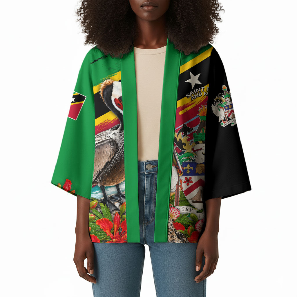 Saint Kitts And Nevis Kimono Caribbean Pride Tropical Island Map Pelican Floral