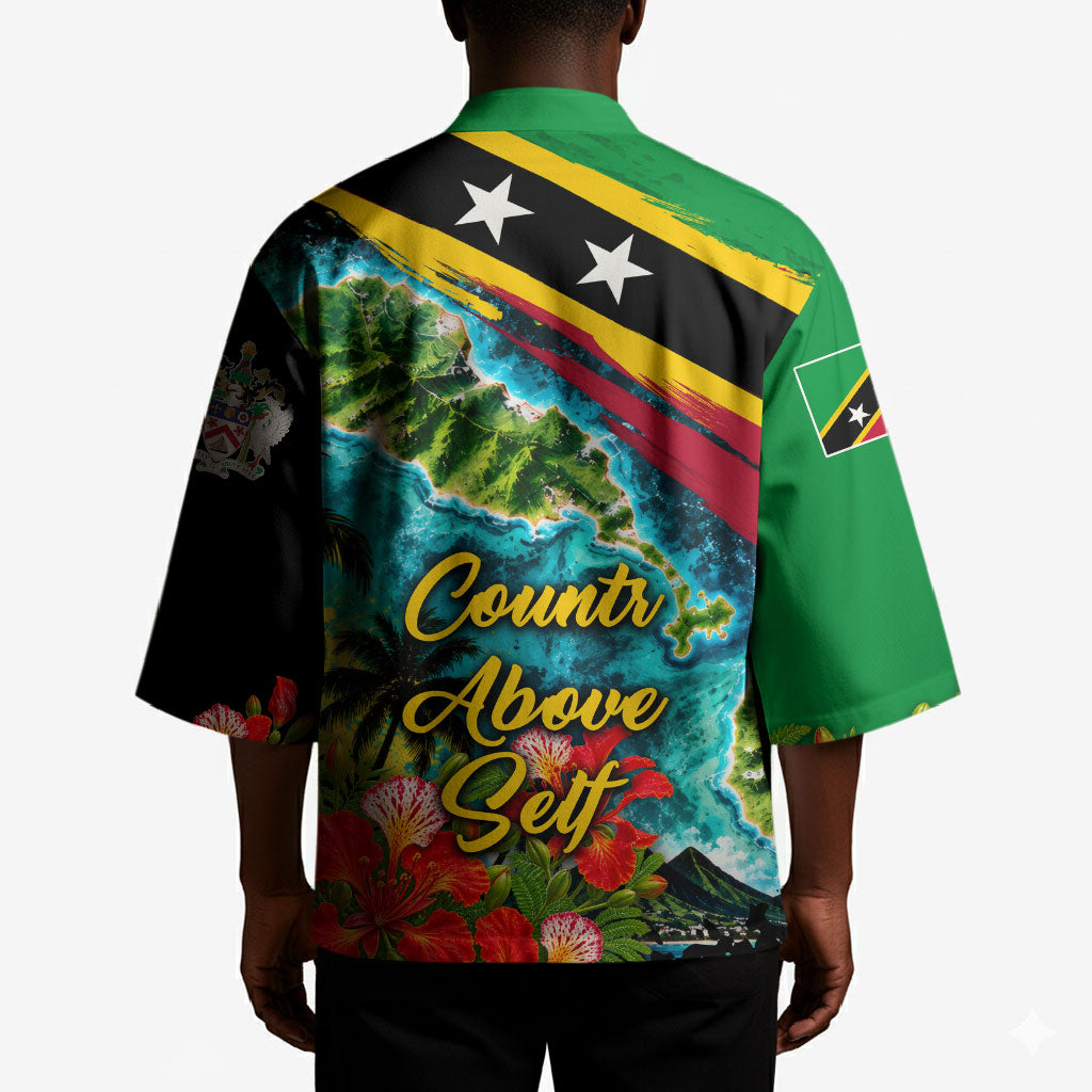 Saint Kitts And Nevis Kimono Caribbean Pride Tropical Island Map Pelican Floral