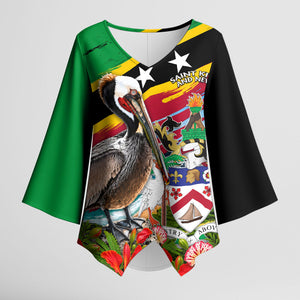 Saint Kitts And Nevis Kimono Sleeve Blouse Caribbean Pride Tropical Island Map Pelican Floral