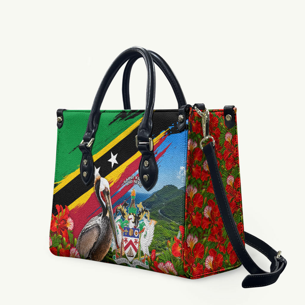 Saint Kitts And Nevis Leather Bag Caribbean Pride Tropical Island Map Pelican Floral