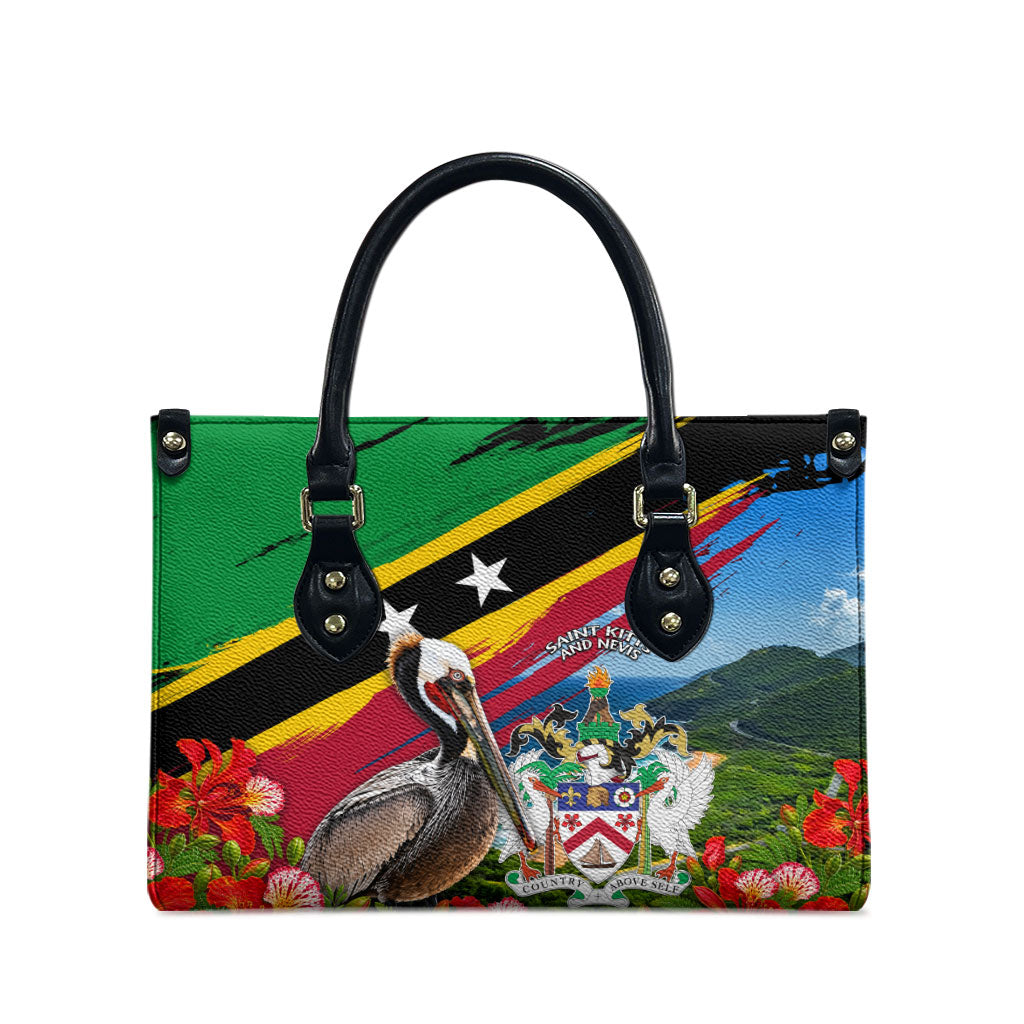Saint Kitts And Nevis Leather Bag Caribbean Pride Tropical Island Map Pelican Floral