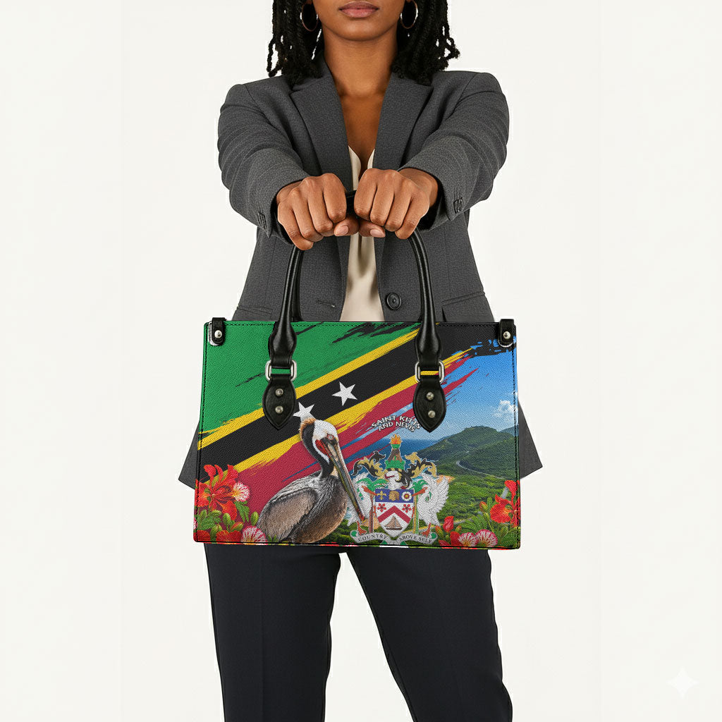 Saint Kitts And Nevis Leather Bag Caribbean Pride Tropical Island Map Pelican Floral
