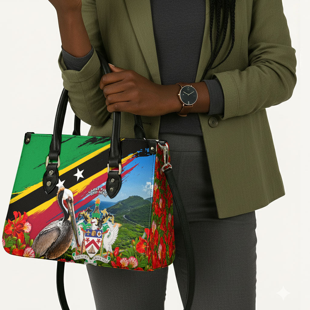 Saint Kitts And Nevis Leather Bag Caribbean Pride Tropical Island Map Pelican Floral