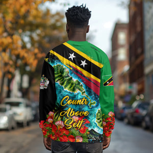 Saint Kitts And Nevis Long Sleeve Shirt Caribbean Pride Tropical Island Map Pelican Floral