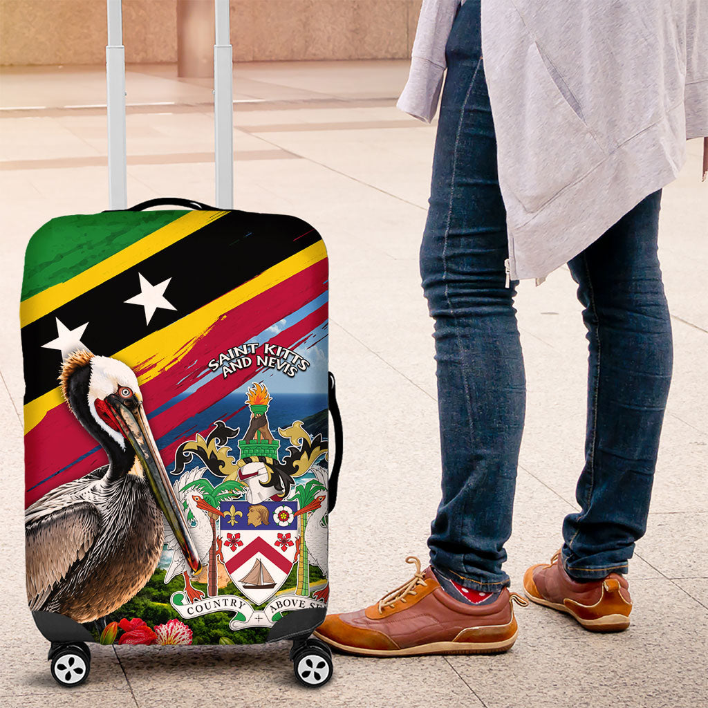 Saint Kitts And Nevis Luggage Cover Caribbean Pride Tropical Island Map Pelican Floral