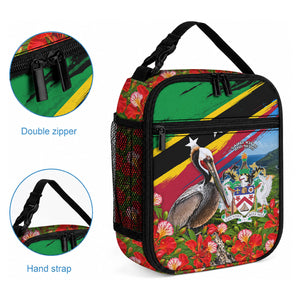 Saint Kitts And Nevis Lunch Bag Caribbean Pride Tropical Island Map Pelican Floral