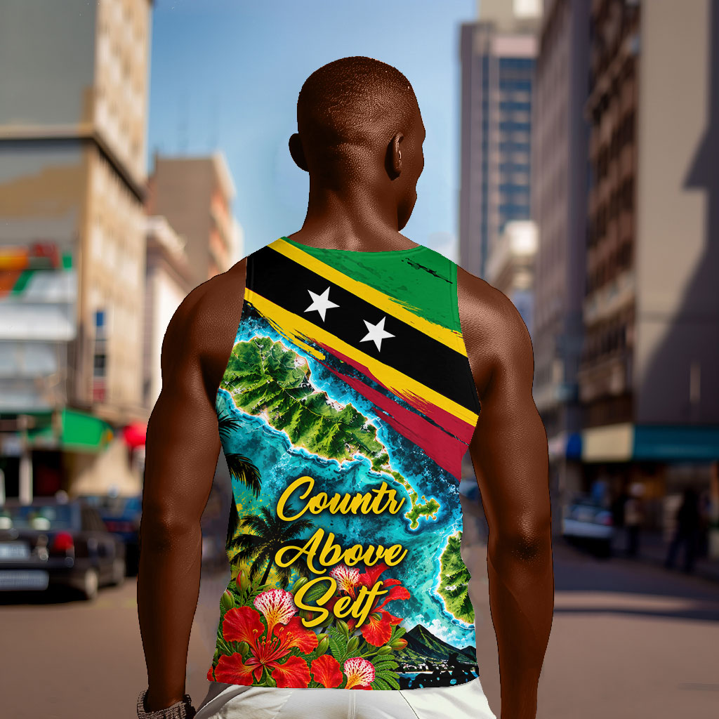 Saint Kitts And Nevis Men Tank Top Caribbean Pride Tropical Island Map Pelican Floral