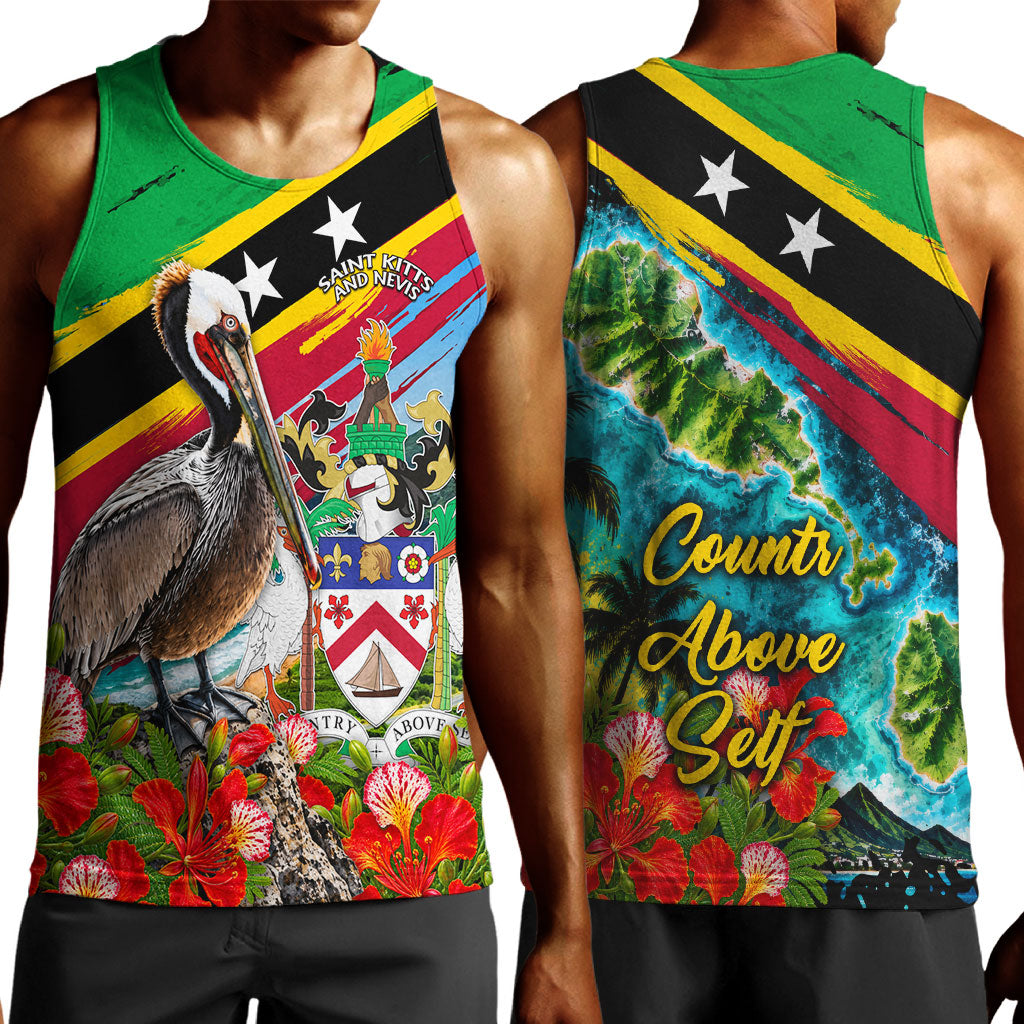 Saint Kitts And Nevis Men Tank Top Caribbean Pride Tropical Island Map Pelican Floral