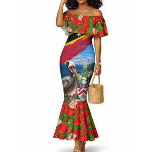 Saint Kitts And Nevis Mermaid Dress Caribbean Pride Tropical Island Map Pelican Floral