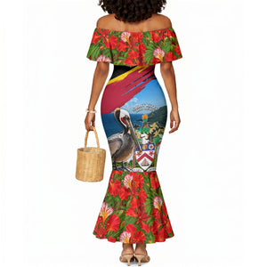 Saint Kitts And Nevis Mermaid Dress Caribbean Pride Tropical Island Map Pelican Floral
