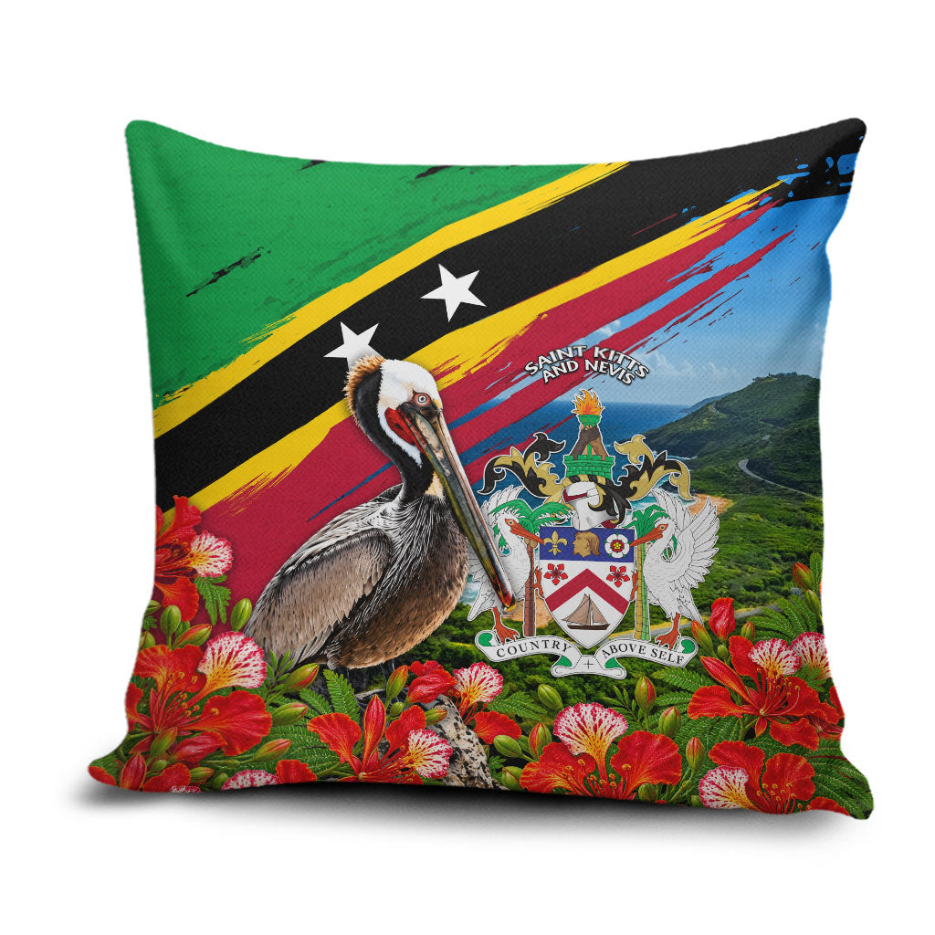 Saint Kitts And Nevis Pillow Cover Caribbean Pride Tropical Island Map Pelican Floral